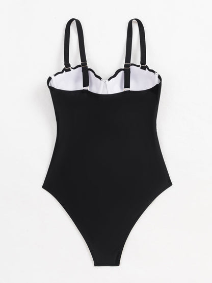 Swimsuit Women Sexy Siamese Push Up Sling Solid Color Swimsuit