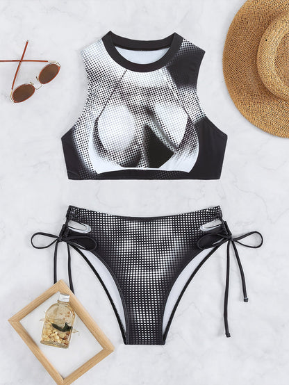 Bikini Sexy Swimsuit Women Split Bikini Black White Sports Swimsuit
