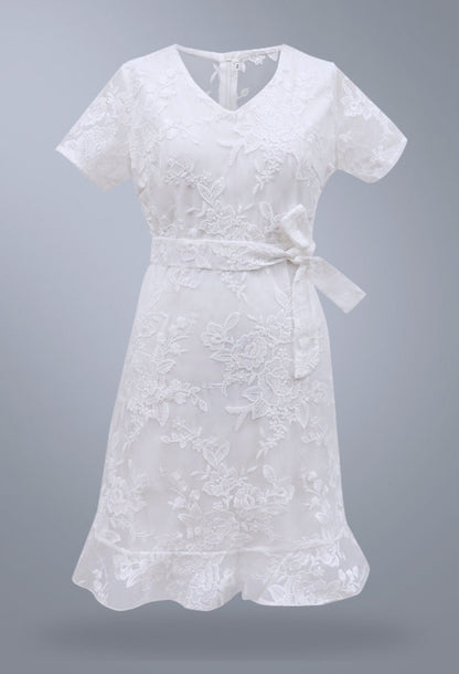 Women Clothing Sexy Lace Lace Up V Neck Dress Short