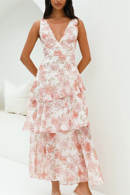 Summer Women Clothing Printed Asymmetric Tiered Dress