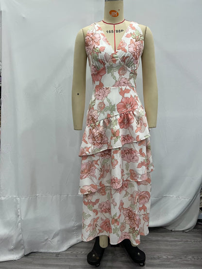Summer Women Clothing Printed Asymmetric Tiered Dress
