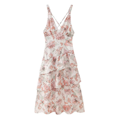 Summer Women Clothing Printed Asymmetric Tiered Dress