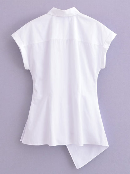 Spring Summer Type Elegant Retro Design Lace up White Shirt Poplin Shirt Women Tops