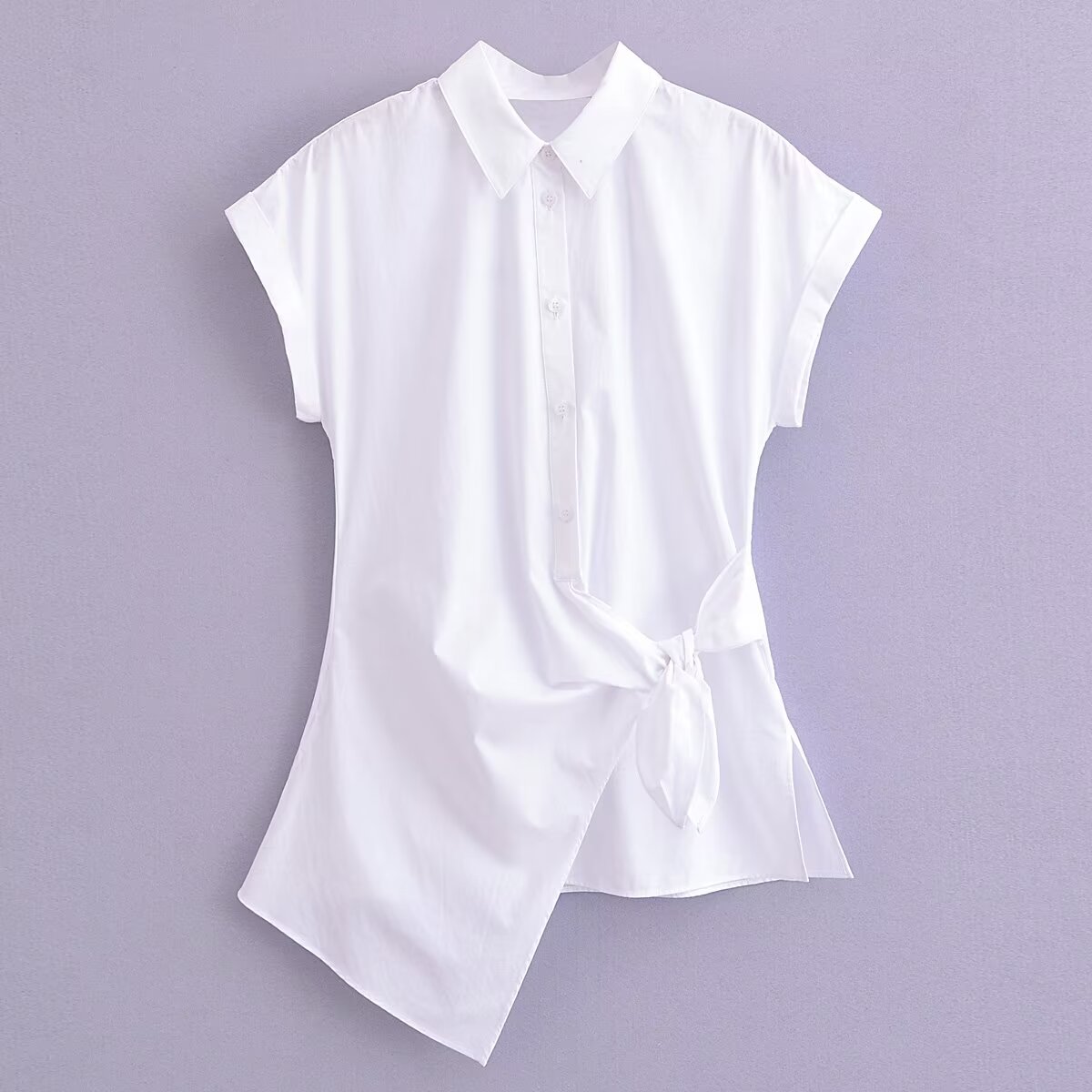 Spring Summer Type Elegant Retro Design Lace up White Shirt Poplin Shirt Women Tops