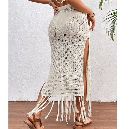 High Slit Tassel Sexy Texture Skirt Beach Vacation Bikini Overskirt Crochet hook