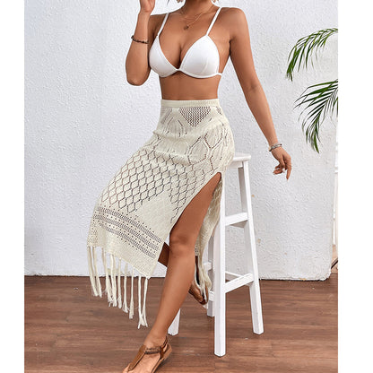 High Slit Tassel Sexy Texture Skirt Beach Vacation Bikini Overskirt Crochet hook