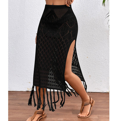 High Slit Tassel Sexy Texture Skirt Beach Vacation Bikini Overskirt Crochet hook