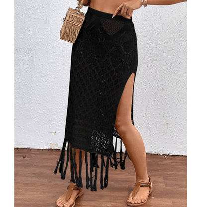High Slit Tassel Sexy Texture Skirt Beach Vacation Bikini Overskirt Crochet hook