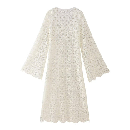 Spring Women Clothing Lace Embroidery Slim Fit Maxi Dress Women