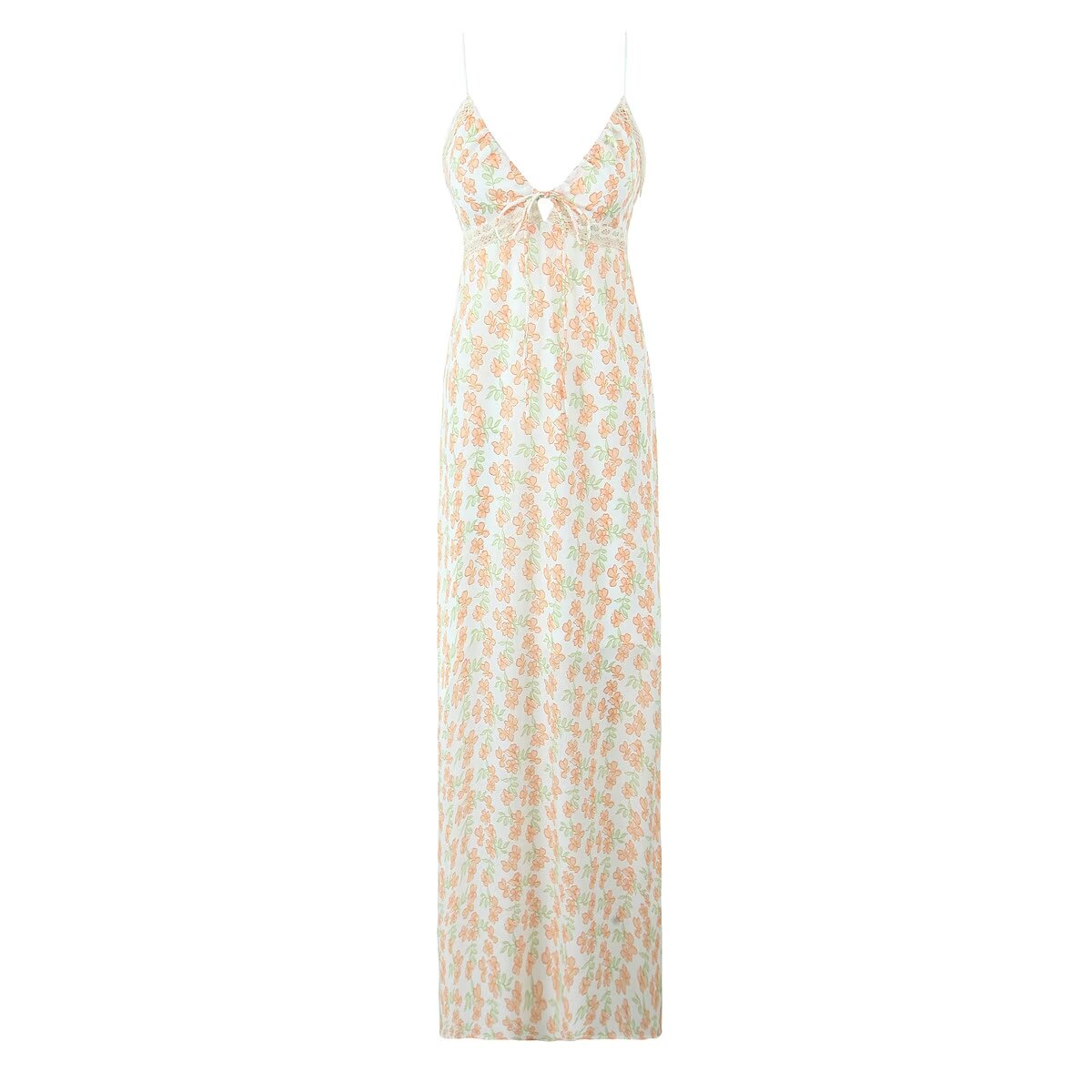 Sexy Deep V Plunge neck Lace up Floral Slip Dress Summer High Waist Slimming Vacation Maxi Dress