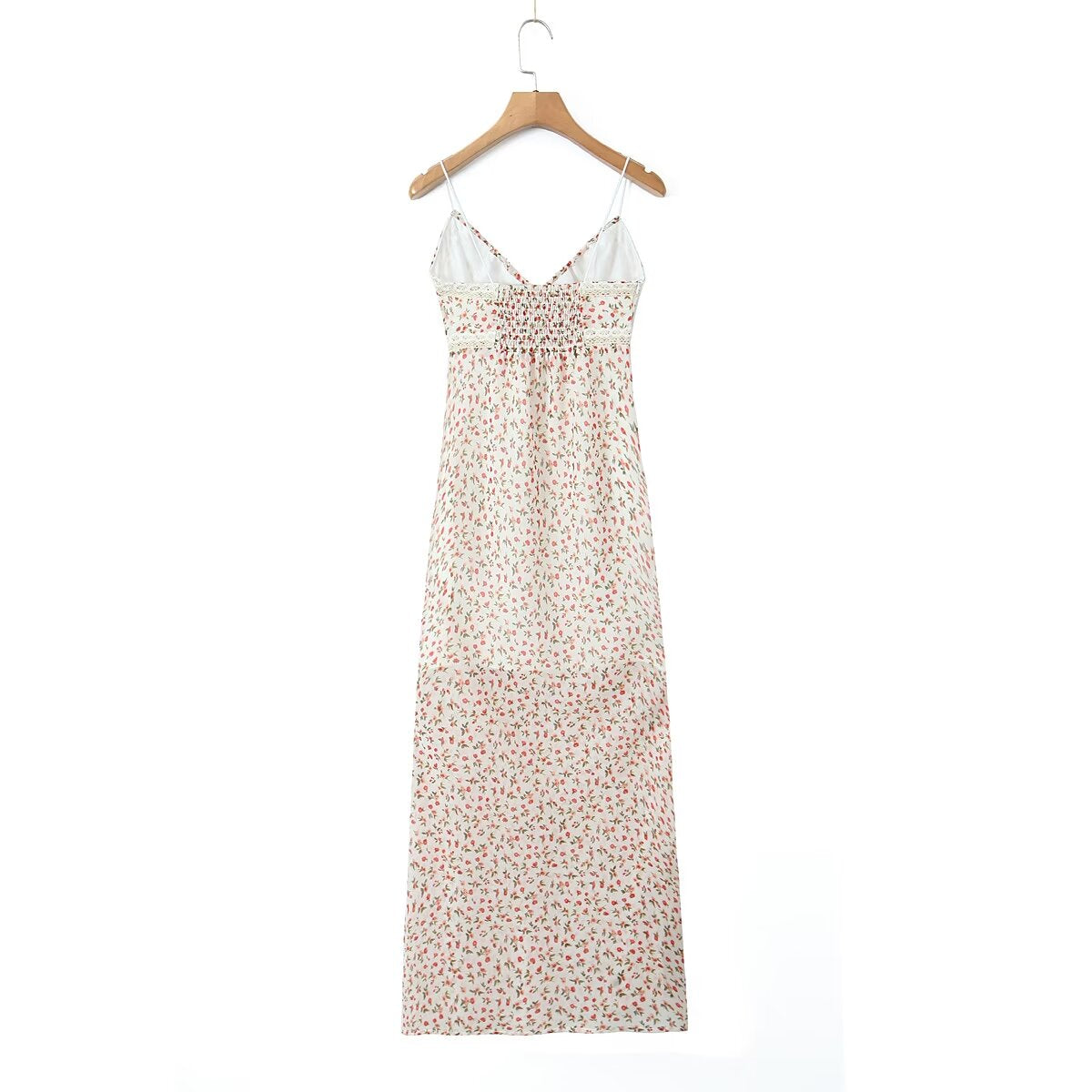 Spring French Pastoral Teenage Casual Suspender Dress V neck Lace Floral Maxi Dress