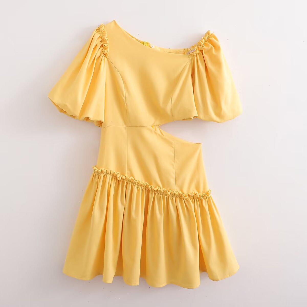 Dress for Women Design Puff Sleeve Slimming Waist Exposed Women Short A Line Dress