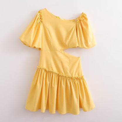 Dress for Women Design Puff Sleeve Slimming Waist Exposed Women Short A Line Dress