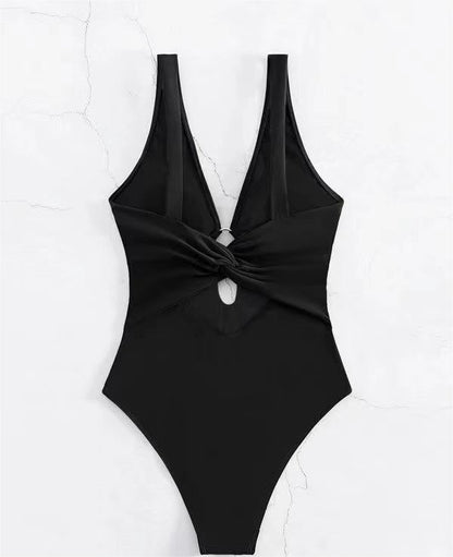 Popular Siamese Triangle Women Swimsuit Sexy Solid Color Hollow Out Cutout
