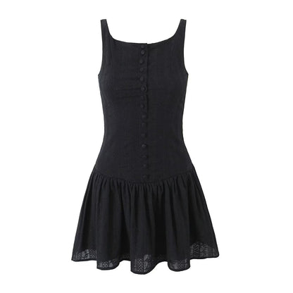 French Lace Embroidered Dress Women Summer Pure Sexy Tight Waist Backless Sleeveless A Line Dress