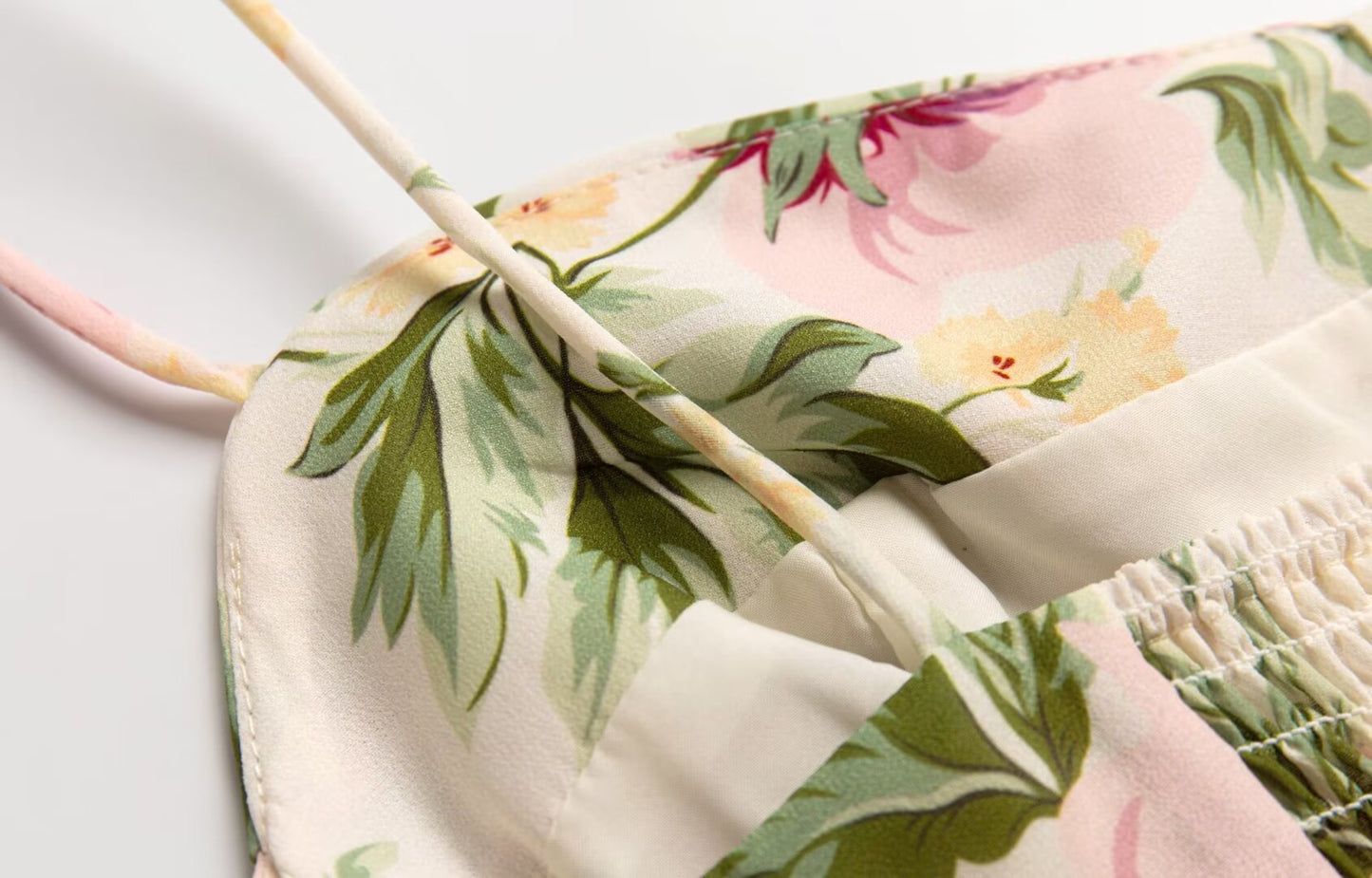 Summer French Vintage Floral Printed High Waist Sexy Side Split Hem Sling Dress