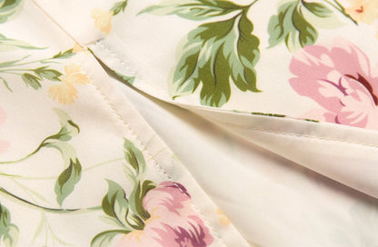 Summer French Vintage Floral Printed High Waist Sexy Side Split Hem Sling Dress
