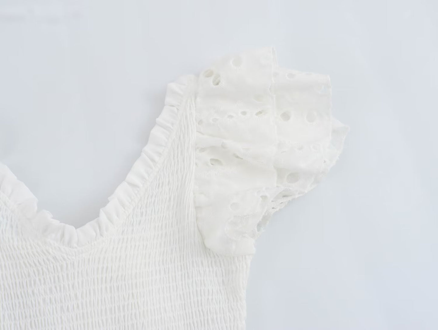 Spring Women Clothing Casual Simple Flying Sleeves Hollow Out Cutout Lace Dress