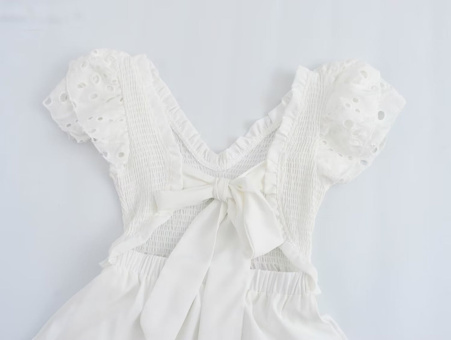 Spring Women Clothing Casual Simple Flying Sleeves Hollow Out Cutout Lace Dress