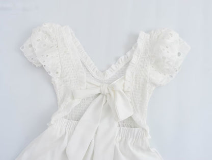 Spring Women Clothing Casual Simple Flying Sleeves Hollow Out Cutout Lace Dress