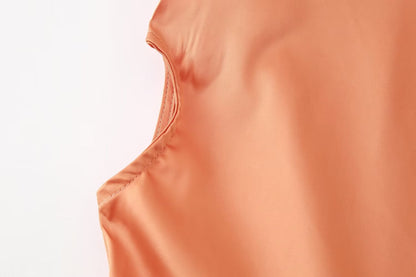 Summer Women Retro Deep V Plunge Neck Silk Satin Texture Slim Fit Sheath Pleated Dress Dress