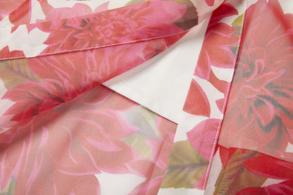 Spring Summer Gorgeous Red Flower Print Elegant High End Dress Sling Set