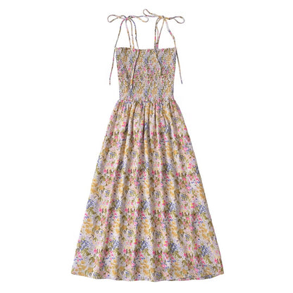 Summer French Vintage Floral Elastic Waisted Slimming Sling Dress