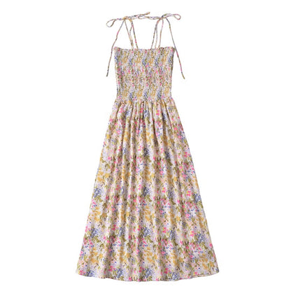 Summer French Vintage Floral Elastic Waisted Slimming Sling Dress