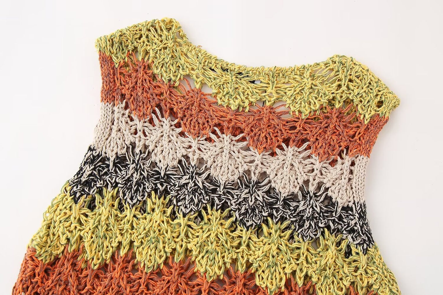 Summer Women Clothing Street Casual Hollow Out Cutout Round Sleeveless Knitwear