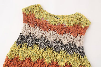 Summer Women Clothing Street Casual Hollow Out Cutout Round Sleeveless Knitwear