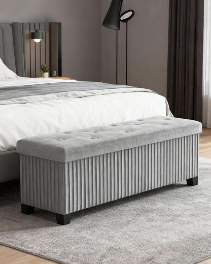 43 Inch Luxurious Velvet Storage Ottoman Bench Grey