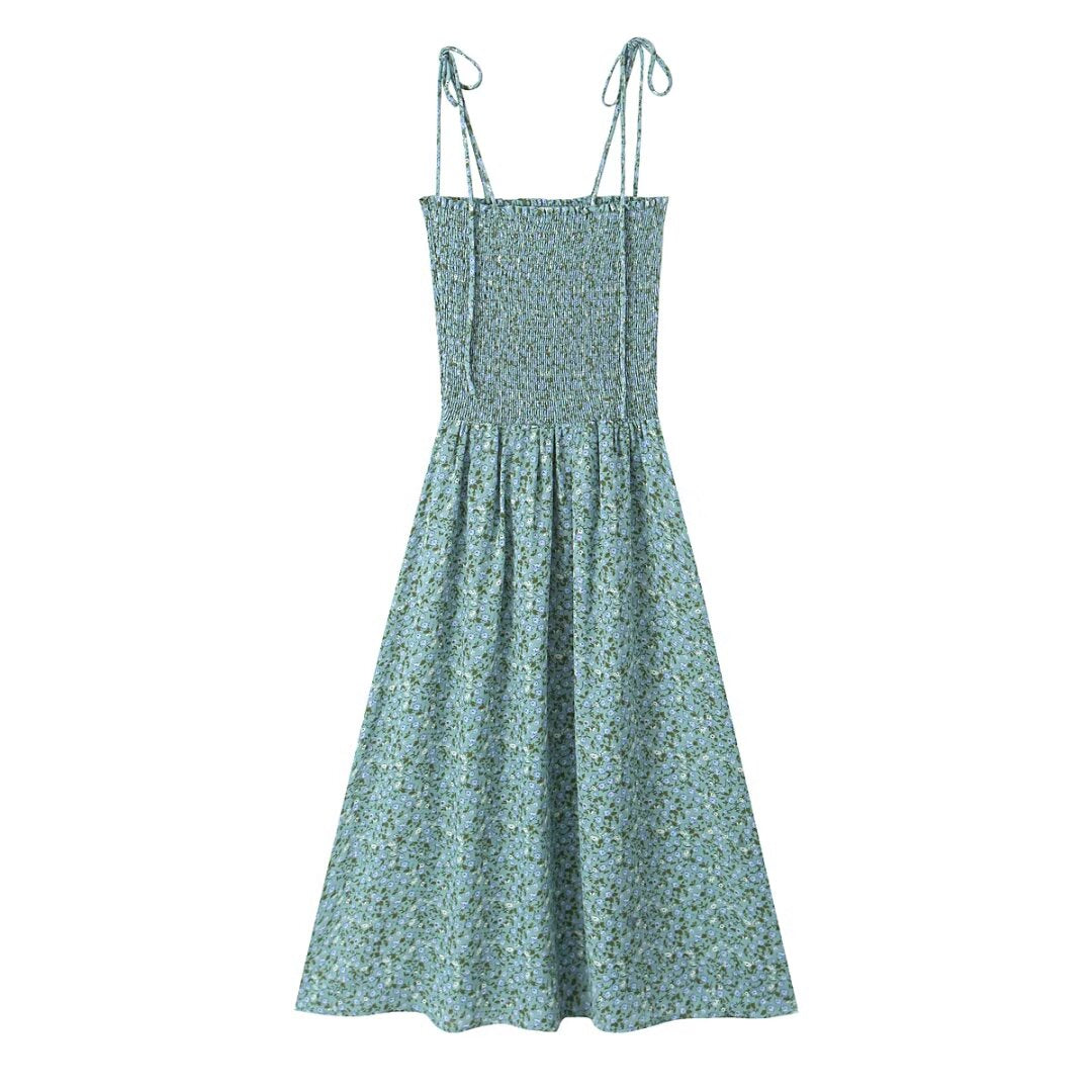 Summer Pastoral Fresh Slim Fit Tied Printing Slip Dress Women