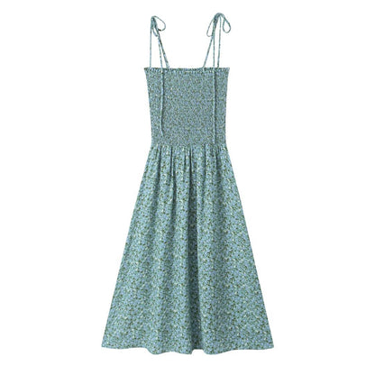 Summer Pastoral Fresh Slim Fit Tied Printing Slip Dress Women