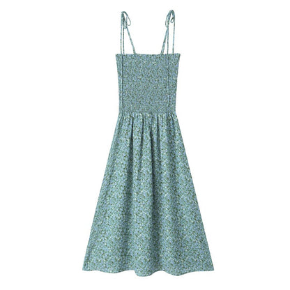 Summer Pastoral Fresh Slim Fit Tied Printing Slip Dress Women
