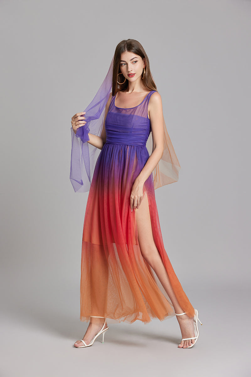 Women Summer Ombre Sleeveless A Line Maxi Dress