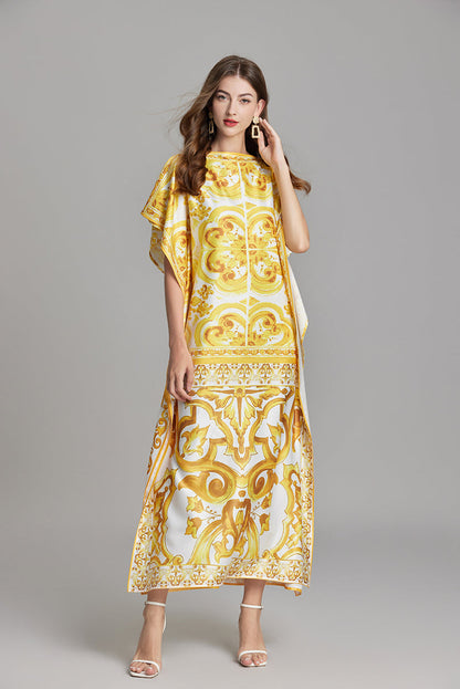 Women Summer Short Sleeve Printed Elegant A Line Maxi Dress
