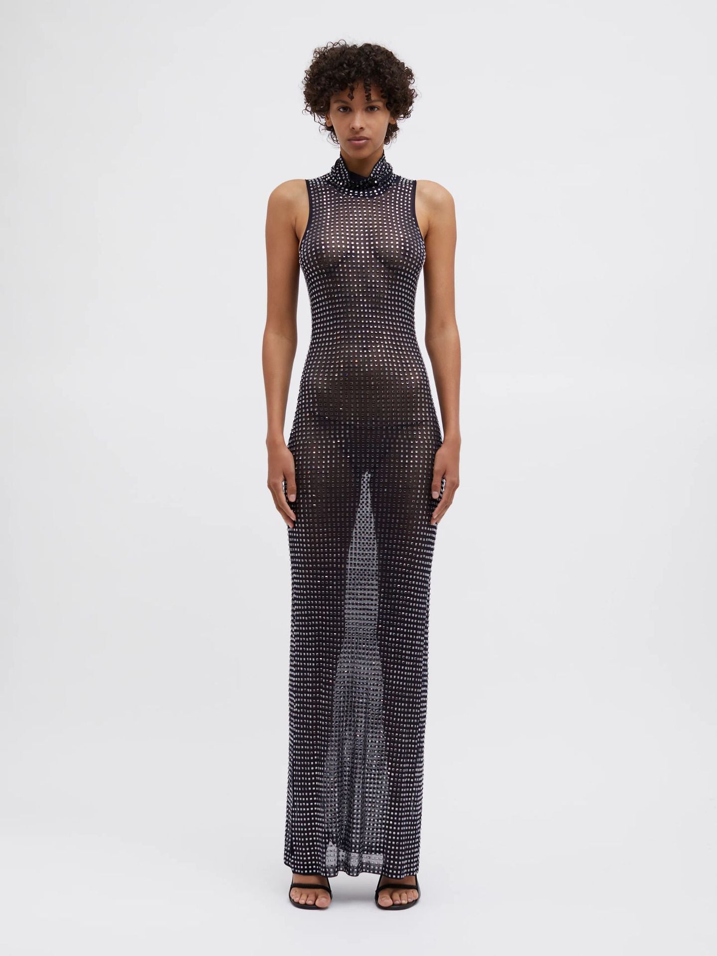 Summer Sexy Sheer Cutout Maxi Dress Mesh Rhinestone Sleeveless Maxi Dress Women