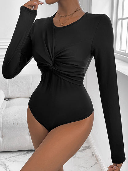 Fall Women Clothing Black Twisted round Neck Jumpsuit