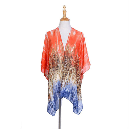 Spring Summer Gradient Pattern Chiffon Sun Protection Cardigan Coat