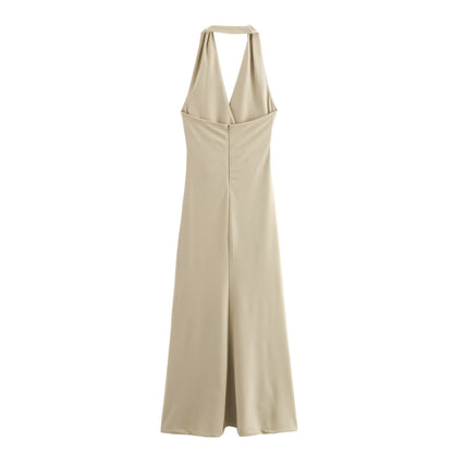 Summer Women Clothing Simple Halter Sleeveless Swing Collar Slim Dress