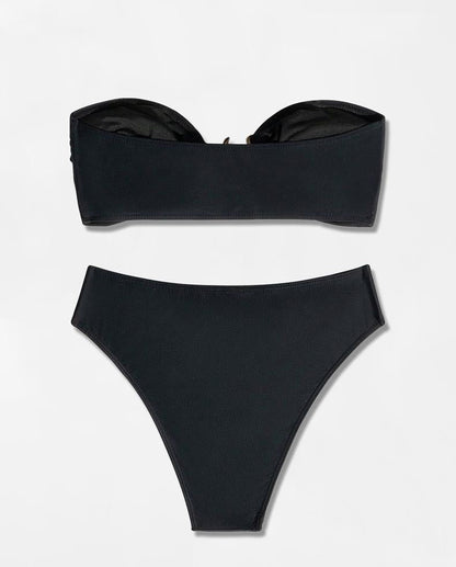 Bikini Swimsuit Split Tube Top Solid Color Bikini High Waist Sexy Swimsuit