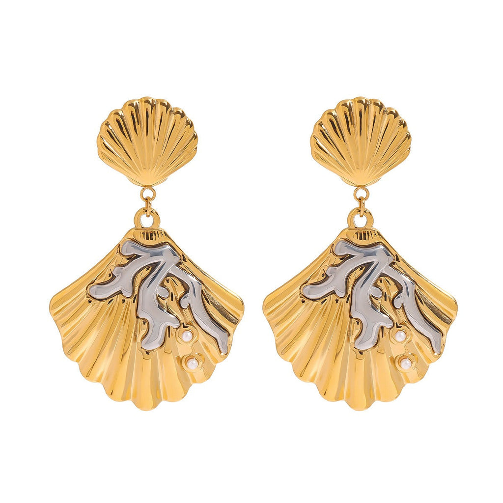 18K gold shell inlaid pearl exquisite design unique earrings