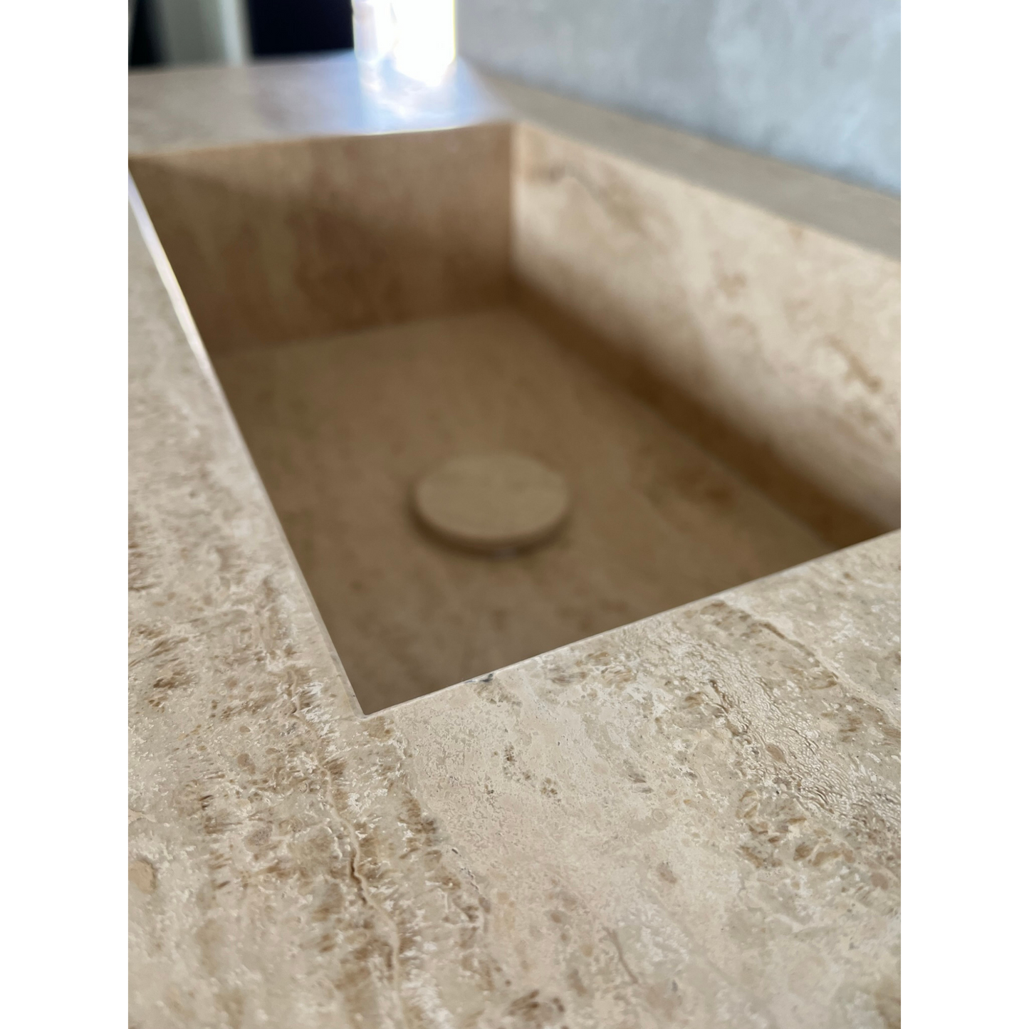Travertine Beige Handcrafted Custom Bathroom Vanity Sink - Vein-Cut Natural Stone