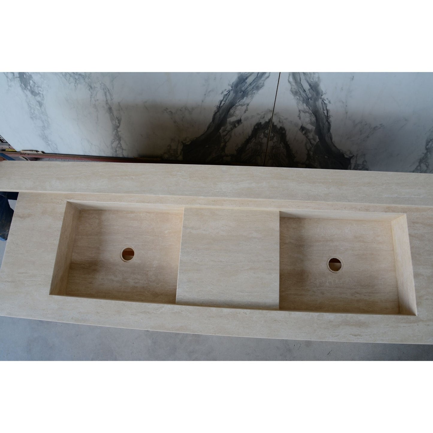 Travertine Double Sink - Handcrafted Custom Artisanal Stone Resort Luxury Bath