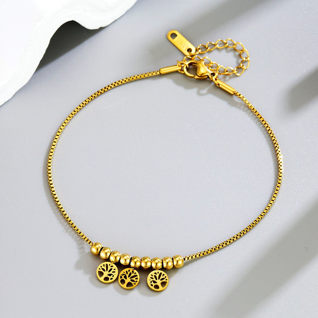 18k gold hollow diamond tree of life series anklet