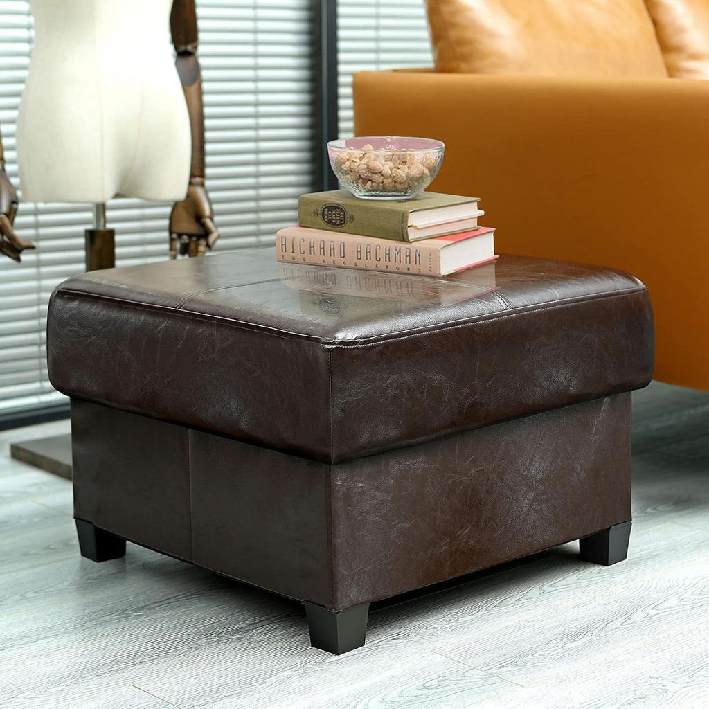 Brown Folding Storage Bench Ottoman Hidden Compartments