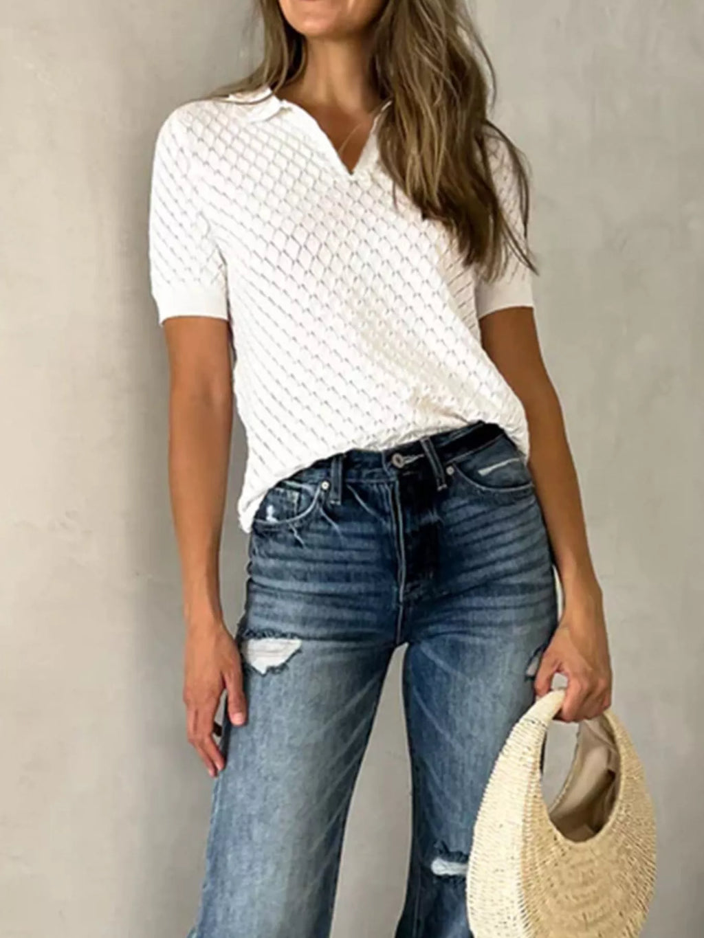 Textured Short Sleeve Knit Top