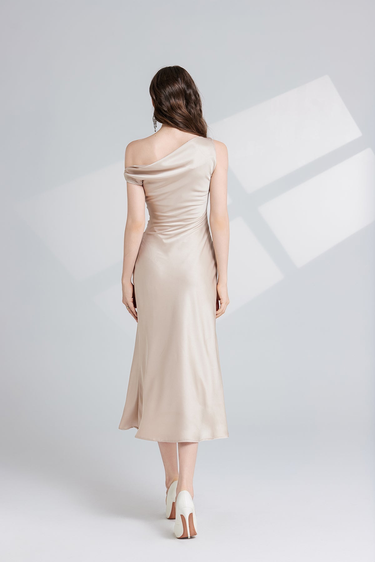 Women Summer Solid Color Asymmetrical Oblique Shoulder Dress