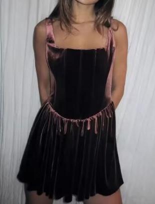 Women Clothing Autumn Velvet Corset Dress