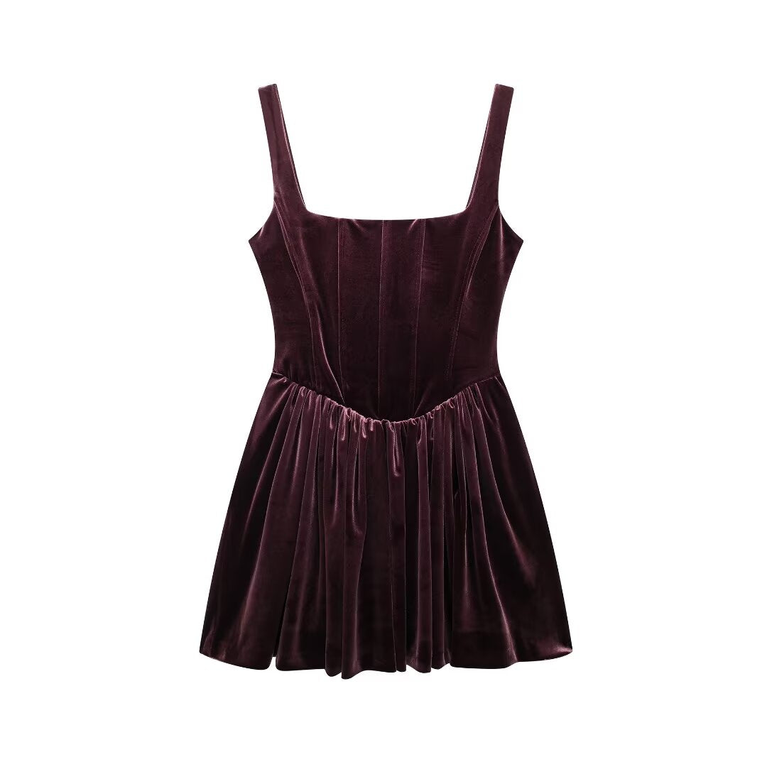 Women Clothing Autumn Velvet Corset Dress